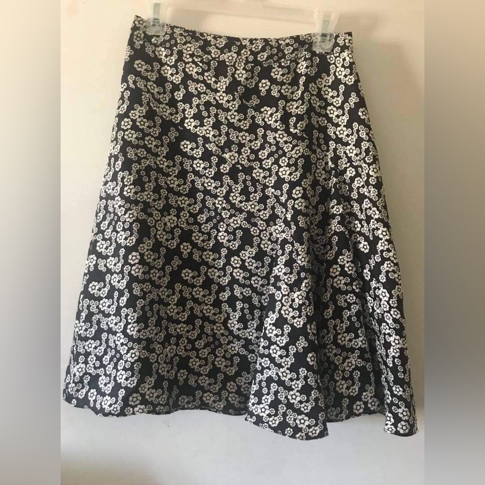 Jacob Black Floral Circle Skirt with White Bloom Print